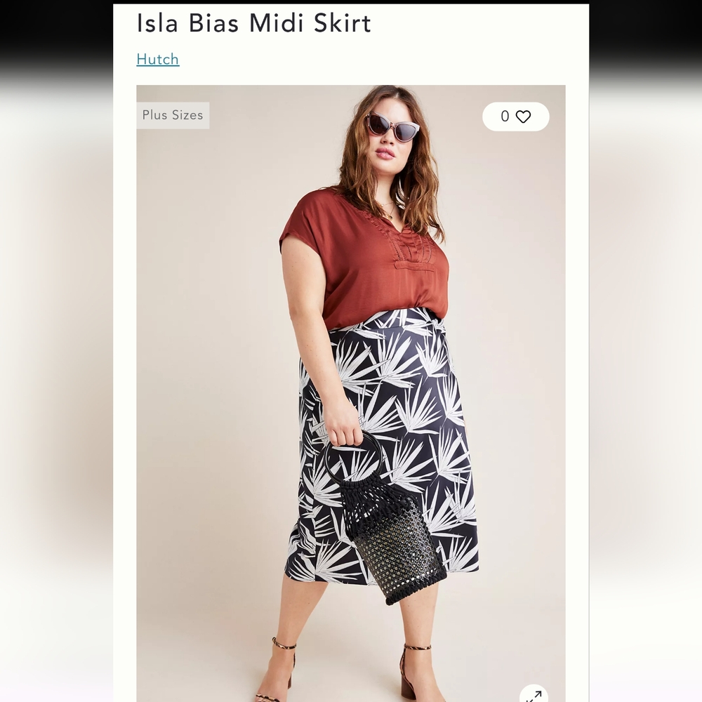 Anthropologie Hutch Palm Print Midi Skirt Black & White